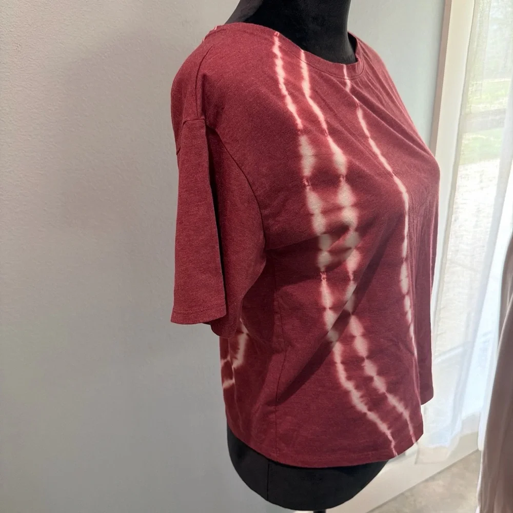 art class Maroon Tie-Dye Cropped Short Sleeve Tee Effortless Style Boho Soft 14